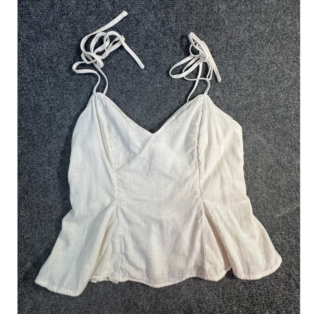 Express Womens White Linen Blend Tie Strap Peplum Camisole Top Size Medium